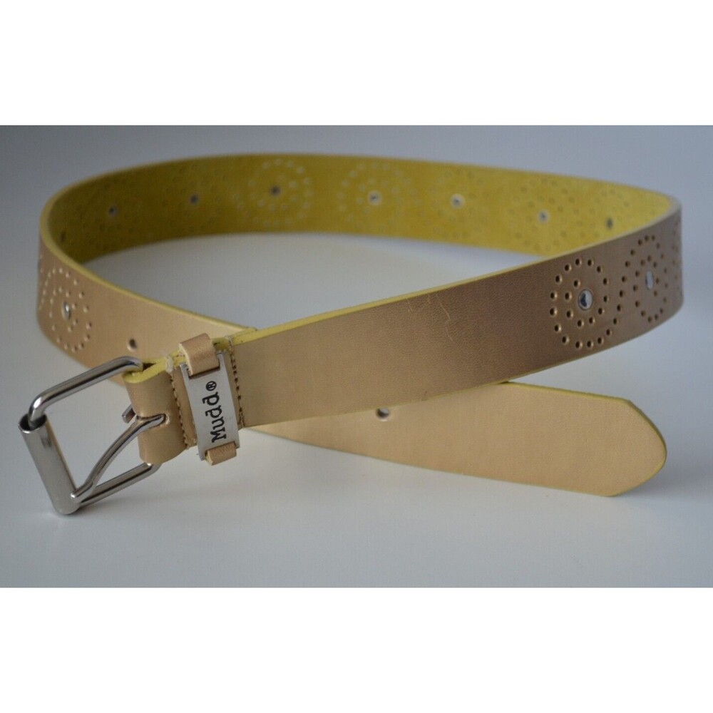 Mudd Women's Light Gold Swirl Perforated Studded Genuine Leather Belt S /M B891M